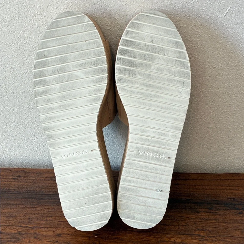 VINCE Women US 10M Cappuccino James-B Leather Platform Sandals‎ Slides